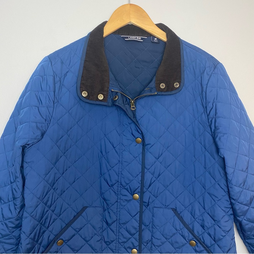 Lands End Quilted Zip Snap Jacket Barn Chore Coat Classic Heritage Puffer Blue M - Picture 4 of 16